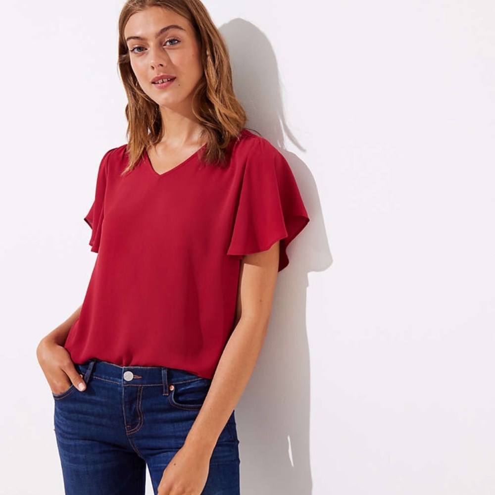 BNWT LOFT Ruby red flutter top XS